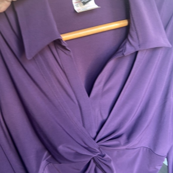Frank Lyman Vneck Purple Long Sleeve Wide Cuffs Stretch Blouse Size 16 - Picture 15 of 17